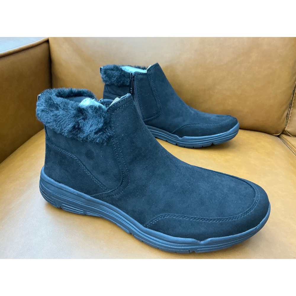 Ryka Amaze Ankle Booties Women 8.5 Black New Water Repellent Faux Fur Trim